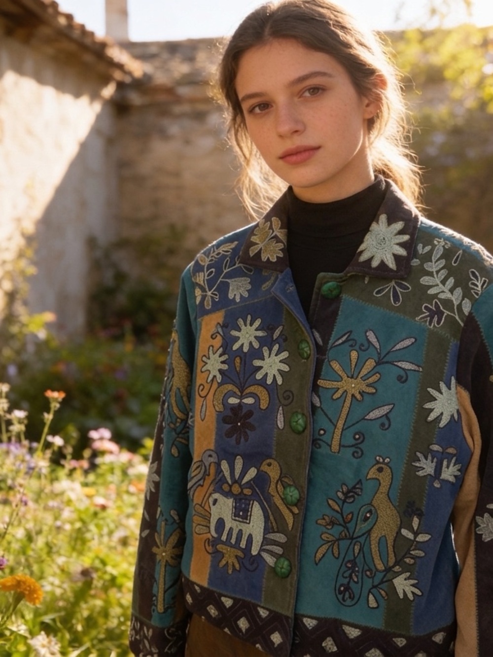 Vintage Anage 1990’s Embroidered Leathet Patchwork Lined Jacket